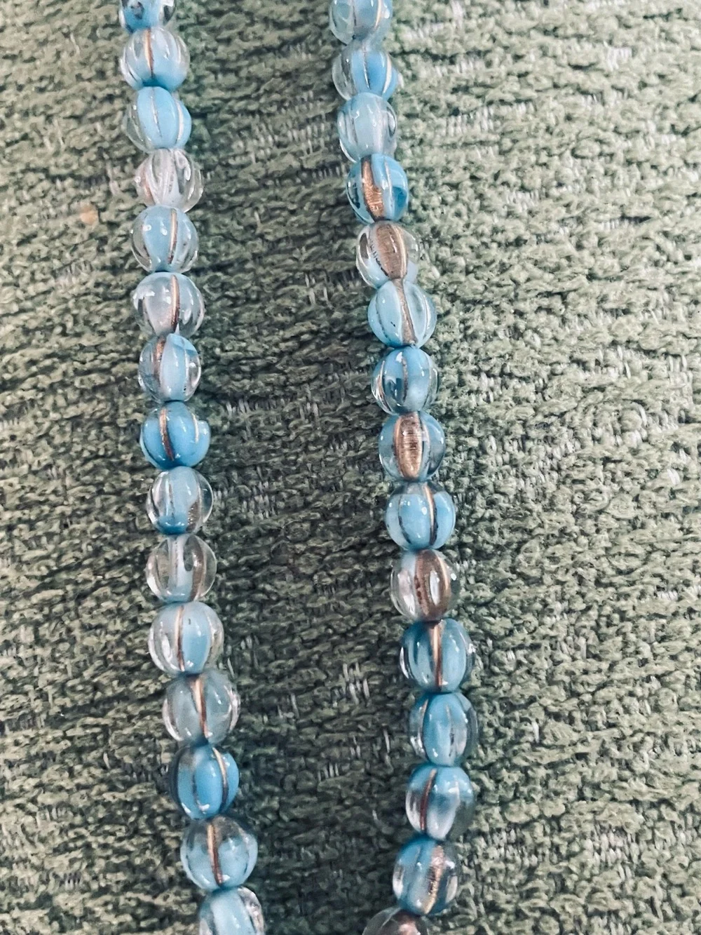 Blue Beaded Necklace with Floral Filigree Pendant